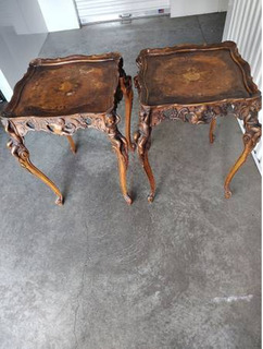 Antique walnut end tables hand carved