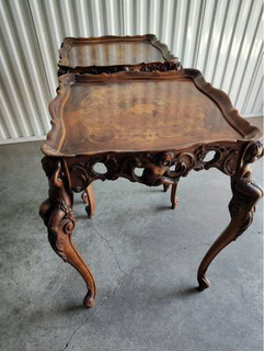 Antique walnut end tables hand carved - Image 2