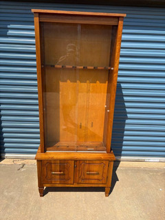 Pristine Solid Cherry Rifle Cabinet w/ 2 Lights & Sliding Glass Doors