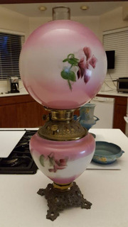 Antique Gone With The Wind Fluid Oil Lamp, Hand Painted In Original Co - Image 3