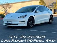 2018 Tesla Model 3 AWD Long Range, Pearl Wrap, 91k----Factory Warranty las Vegas - Image 3