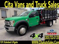 2019 FORD F 450 SD 4X4 DIESEL F450 FLATBED STAKEBED LIFTGATE 12 FT FLAT BED STAK + Cita auto Sales