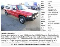 1995 Dodge Ram 2500 Club Cab 2wd 5.9L Cummins Diesel Pickup VANCOUVER - Image 3