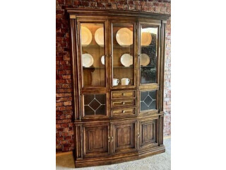 Rustic Traditional American Mission Style Lighted China Hutch